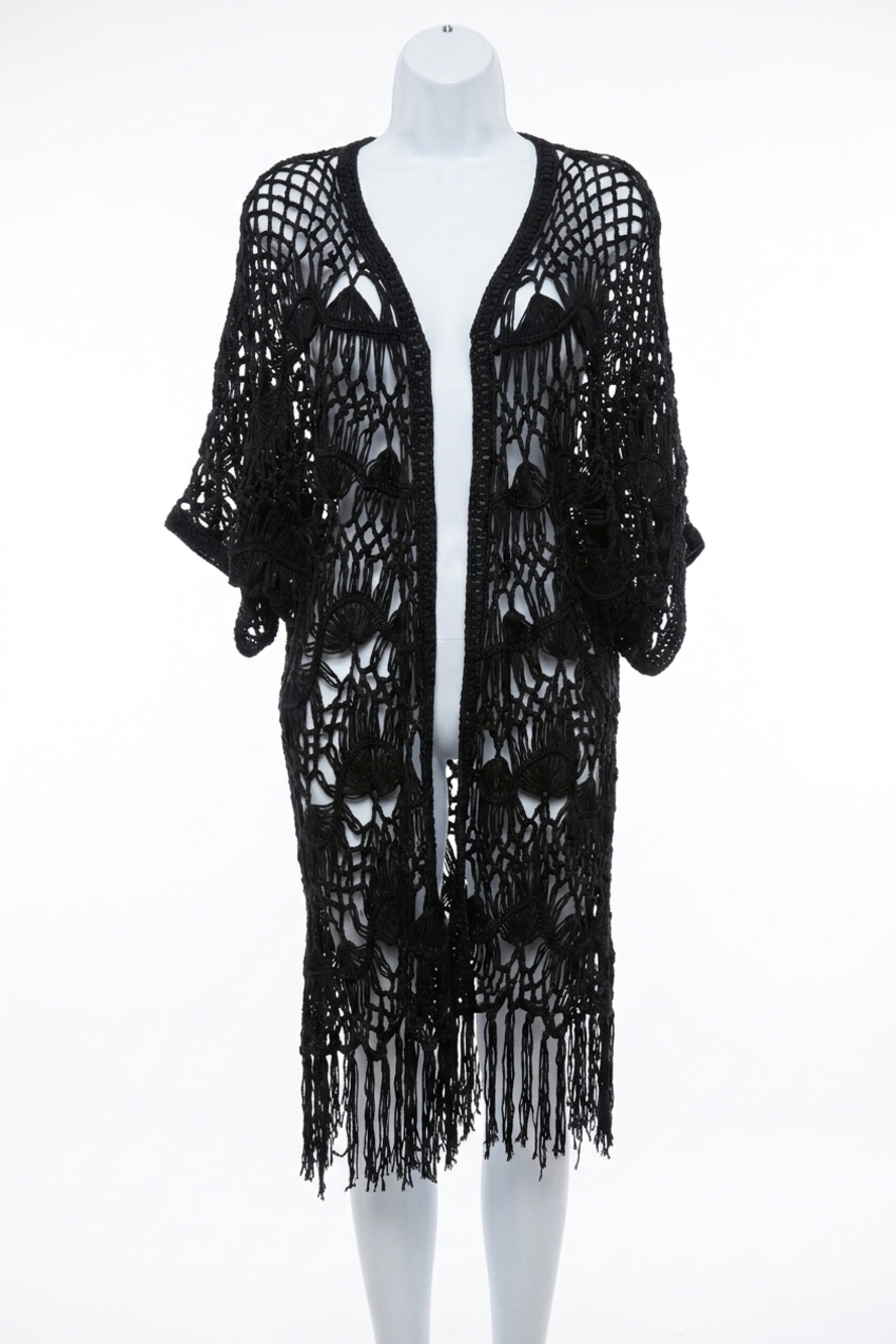 NEW ENTRO women's crocheted open work sleeved in black